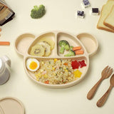 Grosmimi Bear Silicone Suction Food Plate with Silicone Lid Oatmeal DTK10877