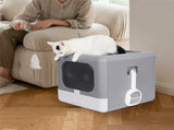 Foldable Fully Enclosed Hooded Cat Litter Box Self-Cleaning Kitty Toilet w Tray V767-P-ZM118