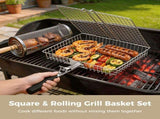 3PCS Grill Basket Set with Rolling and Square Baskets, Stainless Steel BBQ Grilling Basket with V1369-AZ3-W-08866