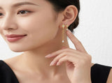 Elegant Four-Pointed Star Moissanite Tassel Earrings with Fine Gold-Plated Finish and Sparkling Drop V1341-ZY-L6FDJVYJ-MOISSANITE-PREMIUMS925