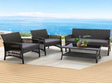 Gardeon 4PCS Outdoor Sofa Set Wicker Harp Chair Table Garden Furniture Grey ODF-RATTAN-HARP-GE-AB