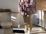 Foldable Broom and Dustpan Set with Detachable Stainless Steel Handle Nonstick Bristles White for V1366-AZ2-W-19570