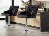Luxury Black Velvet Swivel Bar Stool With Lion Knocker & Cross Stitch High Back V767-XJJ613-BK-G1
