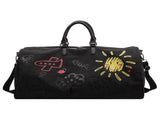 Black Large Capacity Graffiti Travel Duffel Bag - Canvas Weekender with Wet/Dry Pocket & Shoe V888-ELOSUNG33969