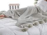 Throw Blanket Gray 90x90cm Cotton Knitted Pom Pom Throw Blanket for Sofa Bed Car Camping V1294-YM0901-180712ZQ06-2