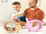 Wooden Piggy Bank, Personalized Money Bank with Clear Window, Easy-Access Coin Bank for Men and V1370-AZ4-12446