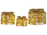 Christabelle Set of 3 Golden Christmas Gift Boxes LED Lights Indoor Holiday Decoration Ornament 112_MHA612