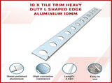10 x Tile Trim Heavy Duty L Shaped Edge Aluminium 10mm V63-844571