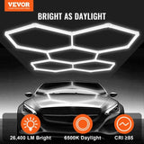 VEVOR Hexagon Garage Lights, 26400LM, 6500K 5 Grid Systems Honeycomb Hexagonal Garage LED Lights, V952-PJXCKDBS5G26FMEPWV3