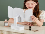 Milky White LED Lighted Tri-Fold Makeup Mirror with Storage Drawer & Magnification V888-ELOSUNG21492