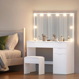 Artiss Dressing Table Set Stool 10 Led Bulbs White FURNI-L-DRESS06-LED-WH-AB