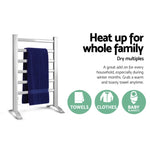 Devanti Electric Heated Towel Rail Rack 6 Bars with Timer Clothes Dry Warmer TW-C-F-ALUM-TM