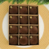 24pk Flocked Xmas Baubles Metal Cap, Dark Brown 8cm V1221-XM-LB085-007