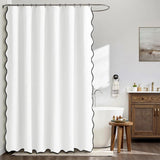 Waterproof Shower Curtain Thick Boho Wavy Edge With Rustproof Hooks - White V1263-JX-8071-1