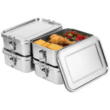 4PCS 304 Stainless Steel Food Containers Set, 47.35 fl oz Metal Bento Box with Removable Dividers, V1369-AZ3-W-08787