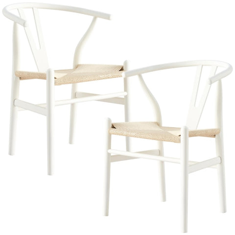 Anemone Set of 2 Wishbone Dining Chair Beech Timber Replica Hans Wenger - White V315-VOD-WISH-03-2PC-KIT