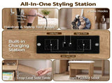Artiss Dressing Table Vanity Desk Set Stool LED Charging Station Wood FUR-AG-DRESS01N-WD-AB