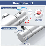 Wall-mounted thermostatic shower mixer with 38 degree C anti-scalding safety lockout, solid brass V1189-LC-LY-00054