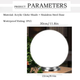30cm Diameter Solar Globe Post Lights Lamp Post Light Fixture Modern Pillar Outside Lighting Auto V1107-124-76683-WHT-30CM