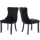 6x Velvet Upholstered Dining Tufted Chairs with Studs Trim and Solid Wood Legs-Black V226-SW8809BK-3
