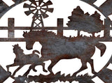 Galvanised w Rust Horses Round Laser Cut Wall Art 100cm V637-24807HRS