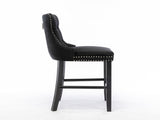 4X Velvet Bar Stools with Studs Trim Wooden Legs Tufted Dining Chairs Kitchen V226-SW1802BK-2
