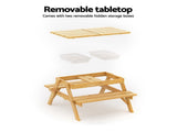 Keezi Kids Outdoor Table and Chairs Picnic Bench Umbrella Set Water Sand Pit Box ODF-B-KID-PICNIC-UM-NAT