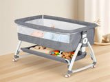 3-in-1 Adjustable Height Baby Bassinet Crib with Mosquito Net and Storage Basket in Grey V178-59240