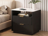Artiss Bedside Table with Charging Station and 2 Drawers Black FUR-AE-BS-CHG-BK