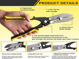 5-Blade Hand Crimper Sheet Metals, 10-1/2" Sheet Metal Crimper Gutter End Cap Duct Crimping V1192-AZ-W-20868