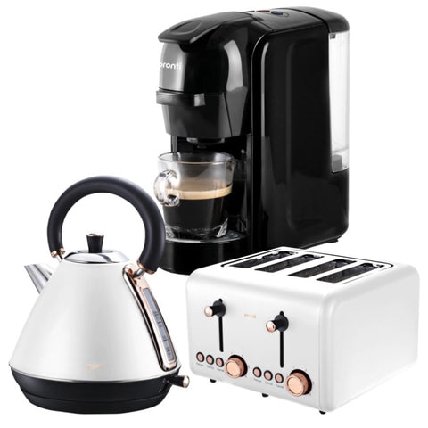 Pronti 3-in-1 Breakfast Set Kettle, 4-Slice Toaster and Pronti HomeMaid Coffee Machine Applianc KT-TS-C511-WH