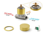 Brushed Gold Round Knob Turn Shower Hot Cold Mixer Tap Valve Ceramic Cartridge V1233-KC1292BG