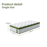 BedStory 34cm Single Latex Hybrid Mattress Medium Firm - 5 Zone Pocket Spring Bed for Pressure XFGH-MA-I-PC-34-S-GY