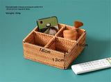 Natural Rattan 4 Compartments Cooking Utensil Silverware Organizer Holder Cosmetics Storage Box V1192-AZ-W-6968
