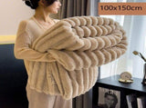 Soft Compact Rabbit Fleece Blanket Thick Flannel Travel Knee Throw Kids Blanket Khaki 100150cm Nice V1221-XM-LB5564-ZS195