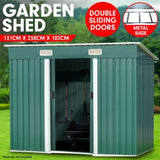 4ft x 8ft Garden Shed with Base Flat Roof Outdoor Storage - Green GSF-BSW-48B-GN