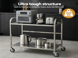 Cefito 2-Tier Stainless Steel Kitchen Trolley with Wheels 84x56x98cm SSKB-201S-2TWHEEL-33