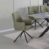 Dining Chair Green Linen Fabric Upholstered Seat Powder Coated Iron Legs V43-AC-JCOB