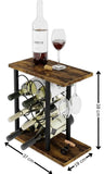 CARLA HOME Wine Rack Countertop Wooden & Metal Holder for 6 Bottles & 2 Glasses LSB-36089