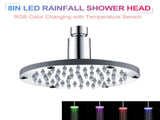 8 inch LED Rainfall Shower Head Round Shower Head Automatically RGB Color-Changing Temperature V1294-YM0901-H39369-1