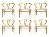 1 Set of 6 Artiss Dining Chairs Wooden Rattan Seat Wishbone Back MO-DIN-B-01-RAT-WDX6