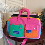 Color-Block Stitching Large Travel Duffel Bag Multi-Functional Hand Luggage for Casual V1232-ZSBB-003