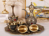 Elegant Gold Metal Serving Set - Decanter, 6 Cups, Tray V888-ELOSUNG26385