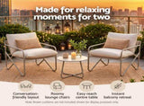 Gardeon Outdoor Bistro Set 3 Piece Patio Furniture Conversation Table and Chairs Khaki ODF-BISTRO-STL-CGR