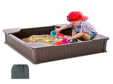 Sandbox with Cover, 48.6x48.6x12.4 in Square Sand Box, HDPE Sand Pit with 4 Corner Seating and V952-SXSLFXJCK000BU65WV0