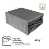 Grey 800TC Luxury Cotton Self-Stripe Sheet Set King 40 cm Wall King V442-ATX-SHEETS-800TCSELFSTRIPE-GREY-KI