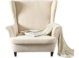Wingback Chair Covers 2 Piece Set - 2 IN 1 Design Armchair Covers Solid Soft Wing Back Chair Cover V1192-AZ-W-26506
