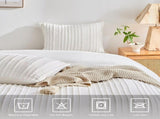White Tufted Stripe Bedding Set - Single 2 Piece Quilt Cover and Pillowcase Set- V888-ELOSUNG54960-1