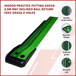 Indoor Practice Putting Green 2.5m Mat Inclined Ball Return Fake Grass 2 Holes V63-832861