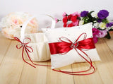 Flower Girls Basket and Ring Pillow Set Satin Bowknot for Wedding Party Decoration Red & Ivory V1294-YM0721-JYB00179-01
